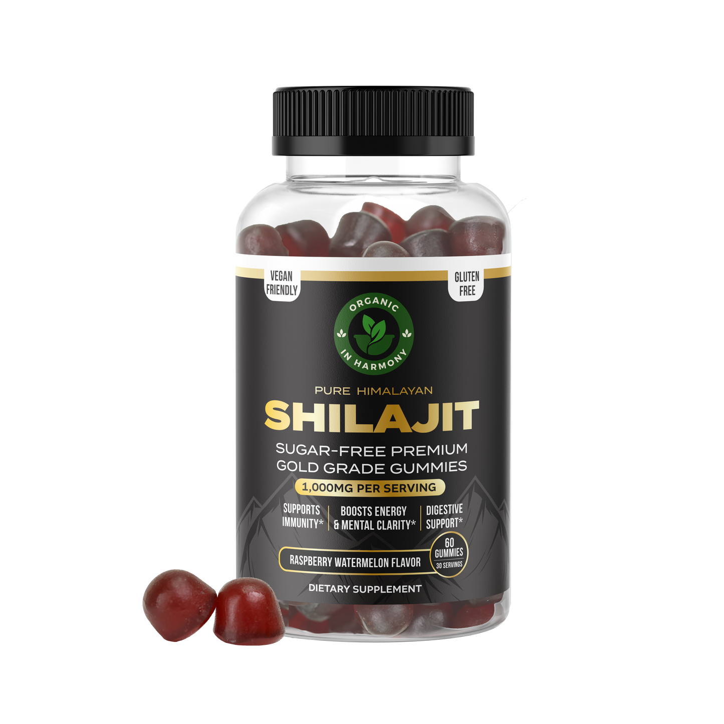 60,000 MG Pure Himalayan Organic Shilajit Gummies for Men & Women, Sugar-Free Shilajit Supplement, 85+ Trace Minerals & Fulvic Acid - Improve Congitive & Mood, Immunity and Energy, 60 Gummies.